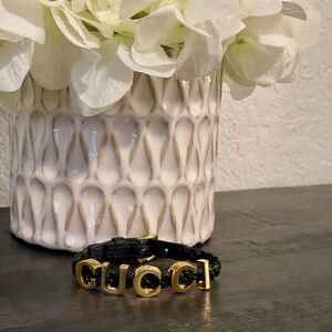 Gucci Black Braided Gold Buckle Bracelet